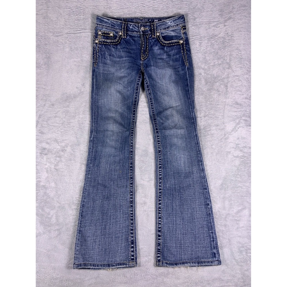 Y2K Miss Me Jeans Womens Sz 30 Bootcut Blue Rhinestone Denim Embellished pockets